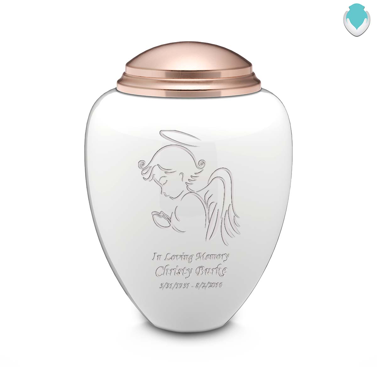 Adult Tribute White & Rose Gold Angel Cremation Urn
