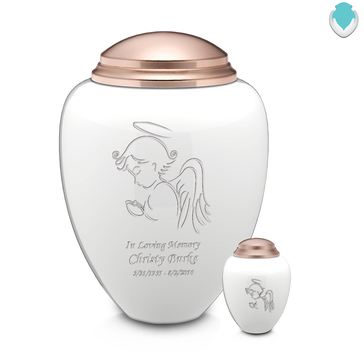 Keepsake Tribute White and Rose Gold Angel Cremation Urn