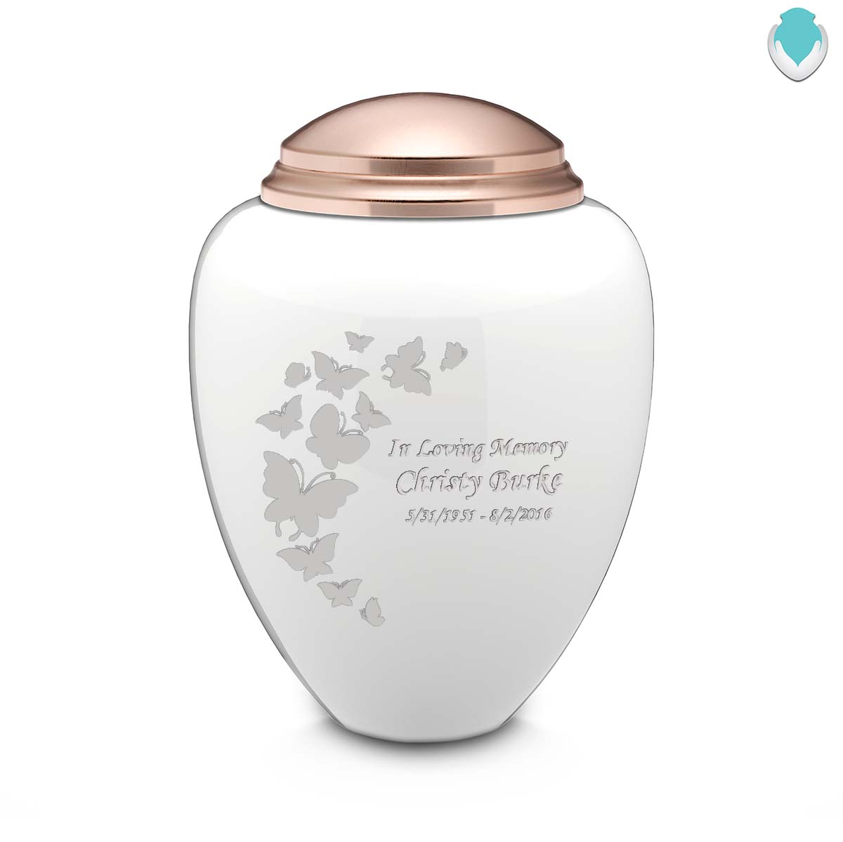 Adult Tribute White & Rose Gold Butterfly Cremation Urn