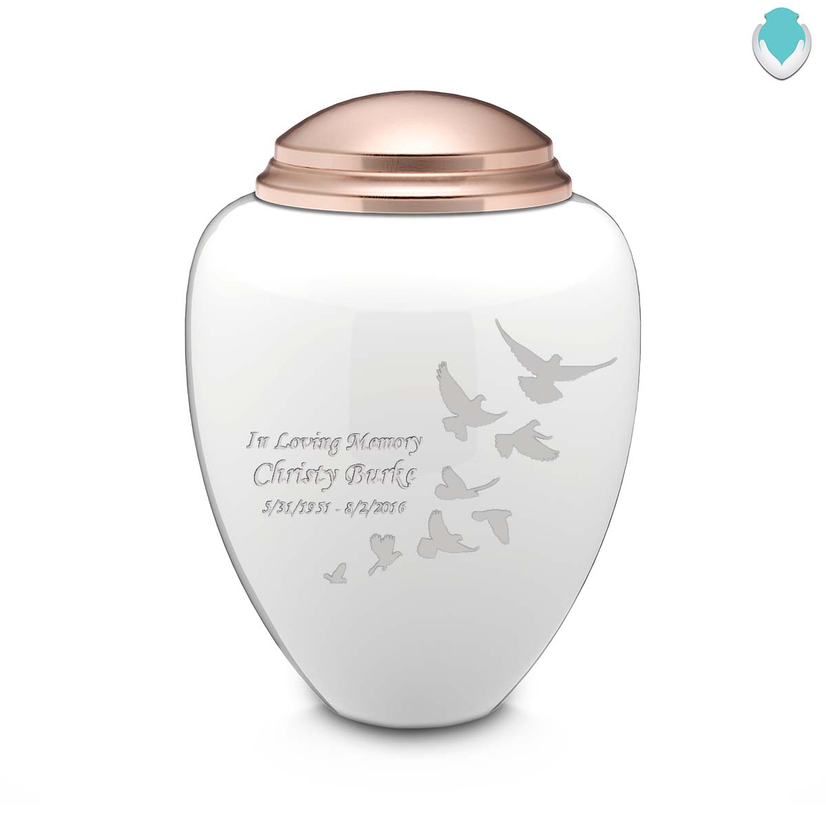 Adult Tribute White & Rose Gold Doves Cremation Urn