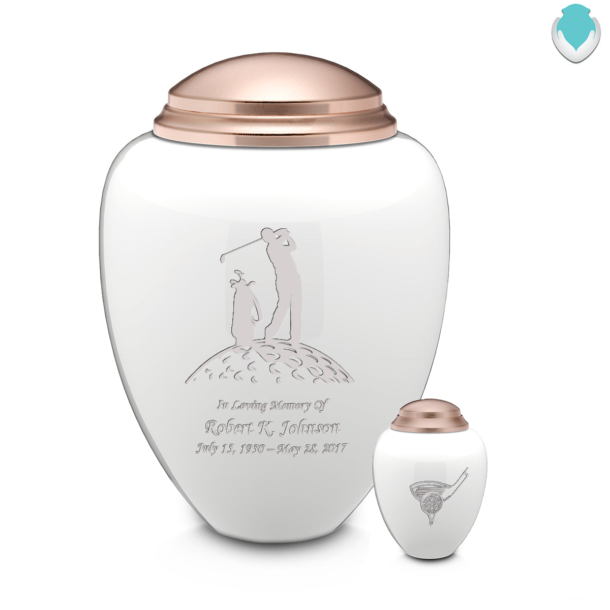 Adult Tribute White & Rose Gold Golf Cremation Urn