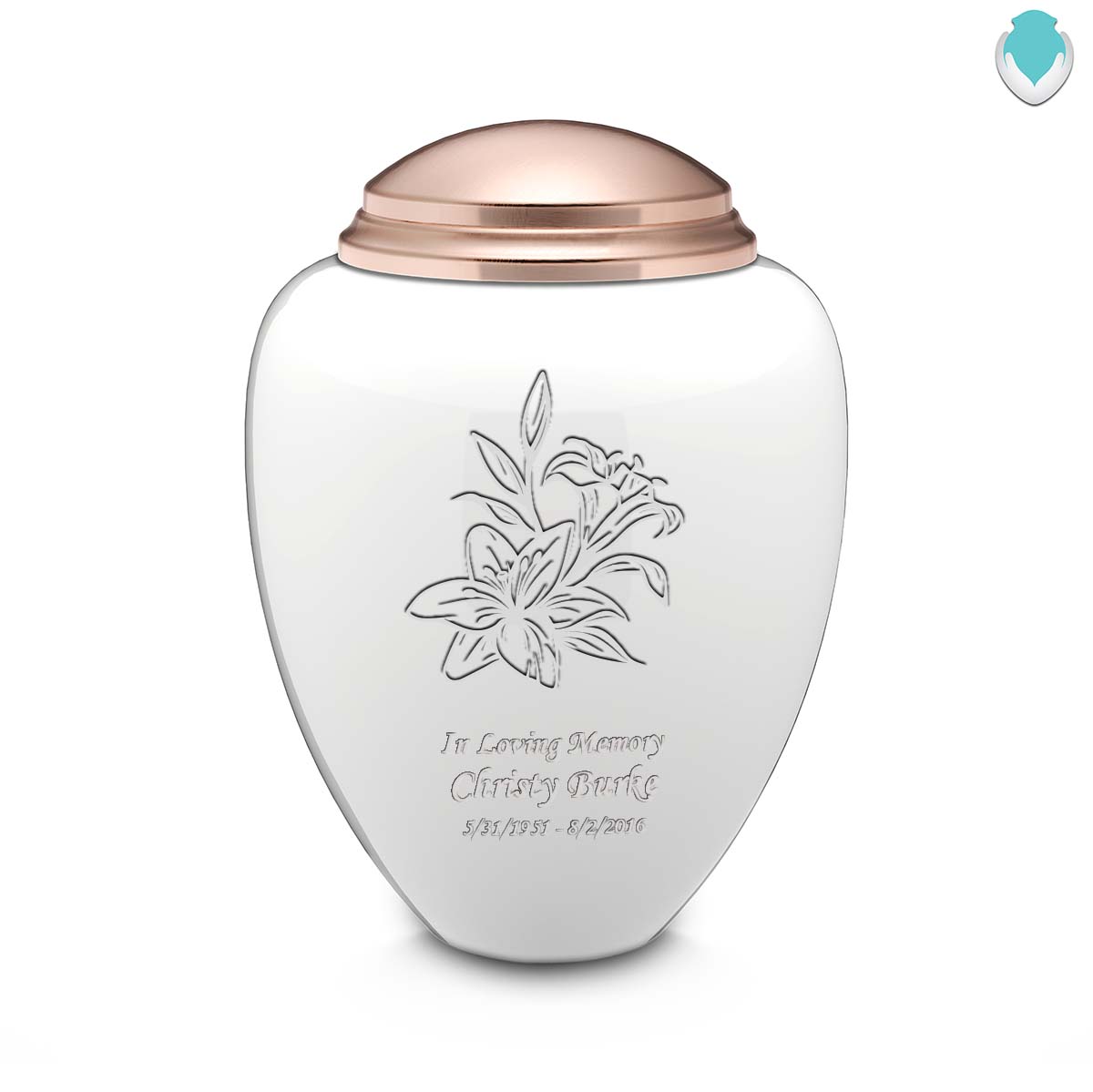 Adult Tribute White & Rose Gold Lily Cremation Urn