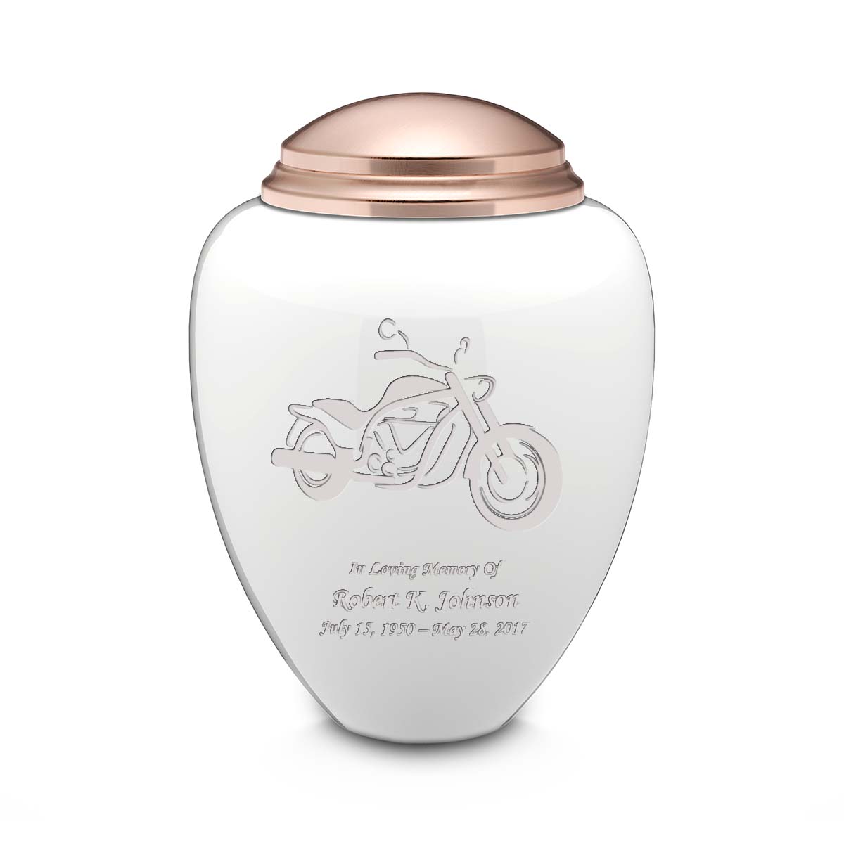 Adult Tribute White & Rose Gold Motorcycle Cremation Urn