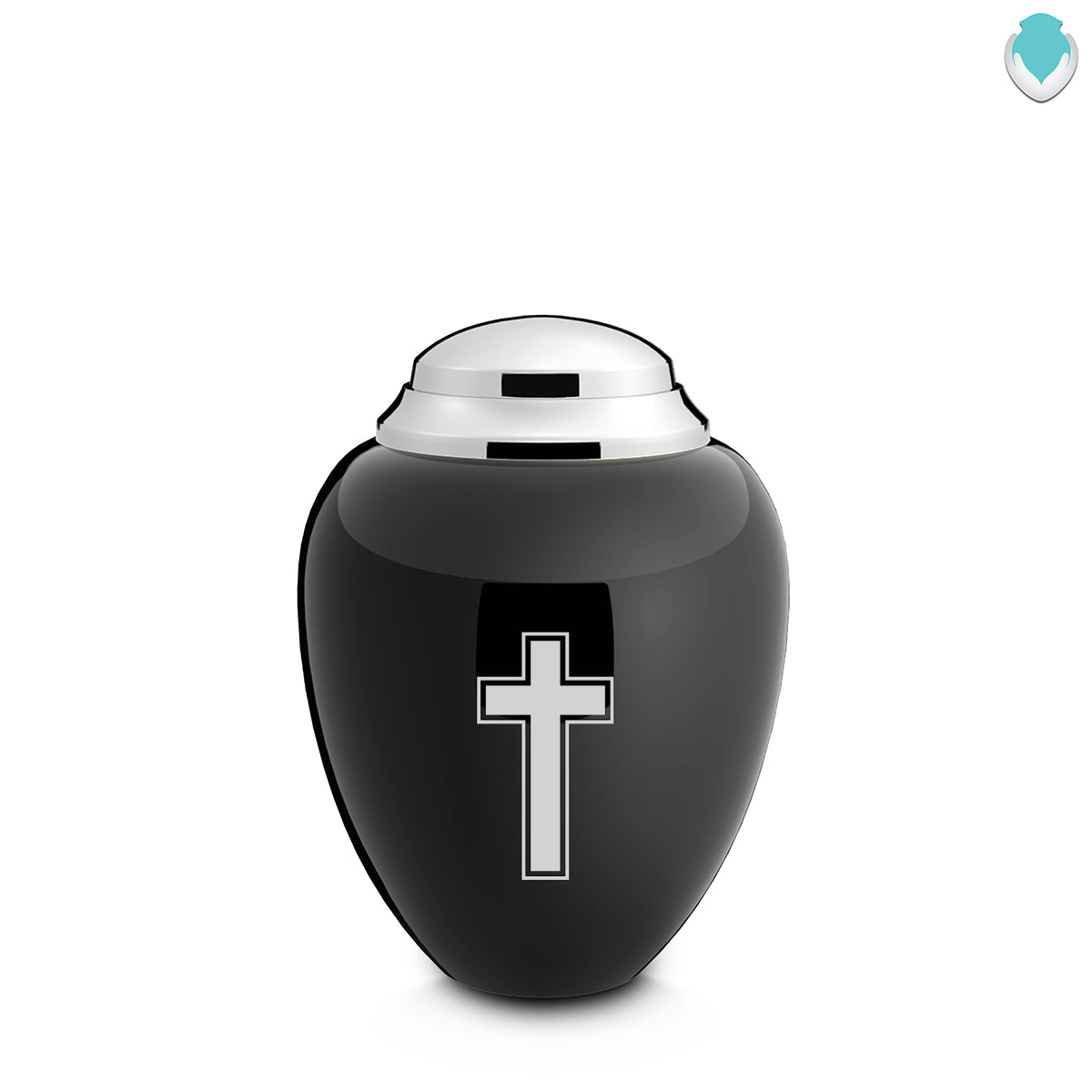 Keepsake Tribute Black and Shiny Pewter Simple Cross Cremation Urn