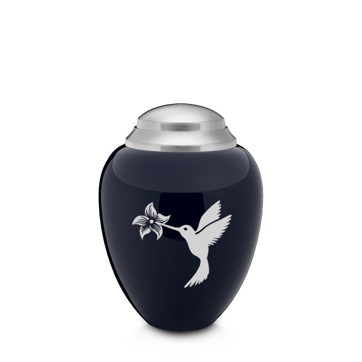Keepsake Tribute Navy and Brushed Pewter Hummingbird Cremation Urn