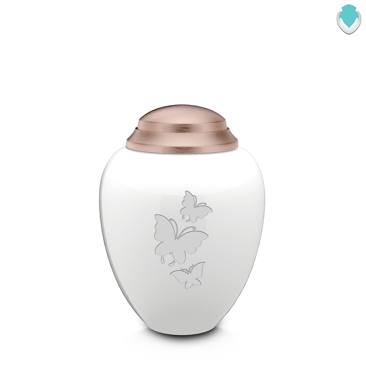 Keepsake Tribute White and Rose Gold Butterflies Cremation Urn