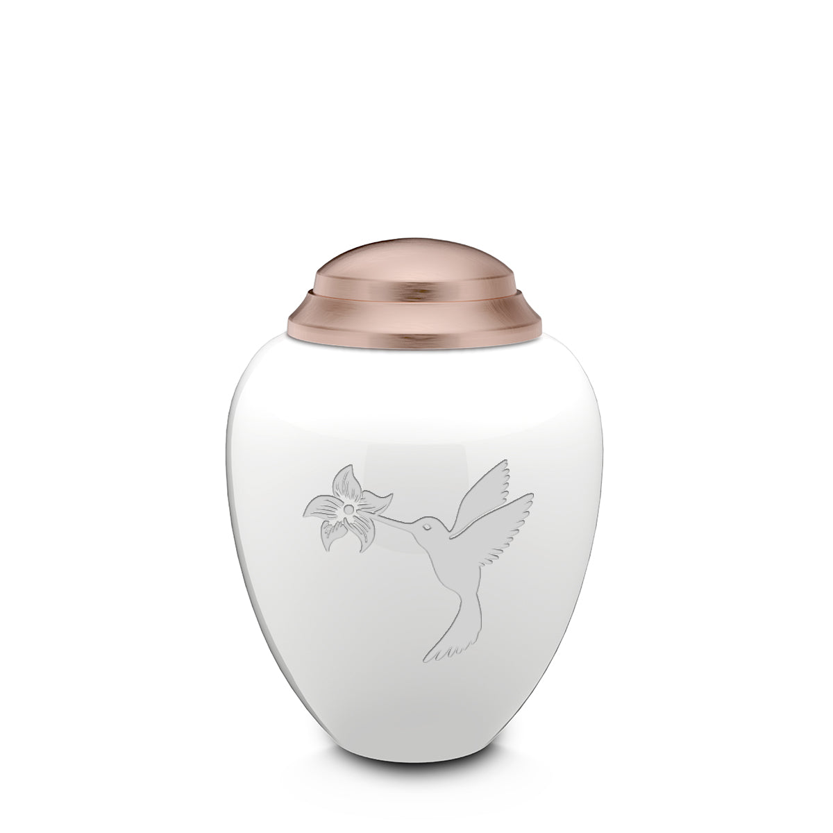 Keepsake Tribute White and Rose Gold Hummingbird Cremation Urn