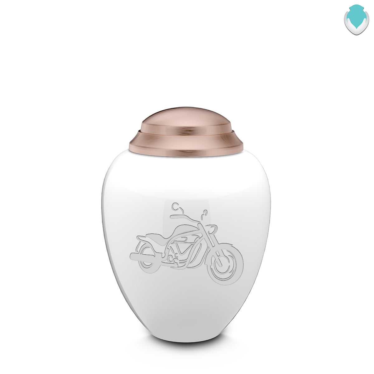 Keepsake Tribute White and Rose Gold Motorcycle Cremation Urn