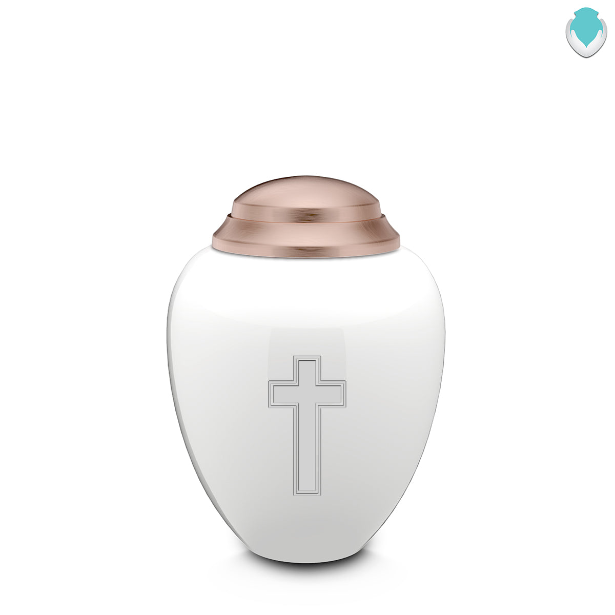 Keepsake Tribute White and Rose Gold Simple Cross Cremation Urn