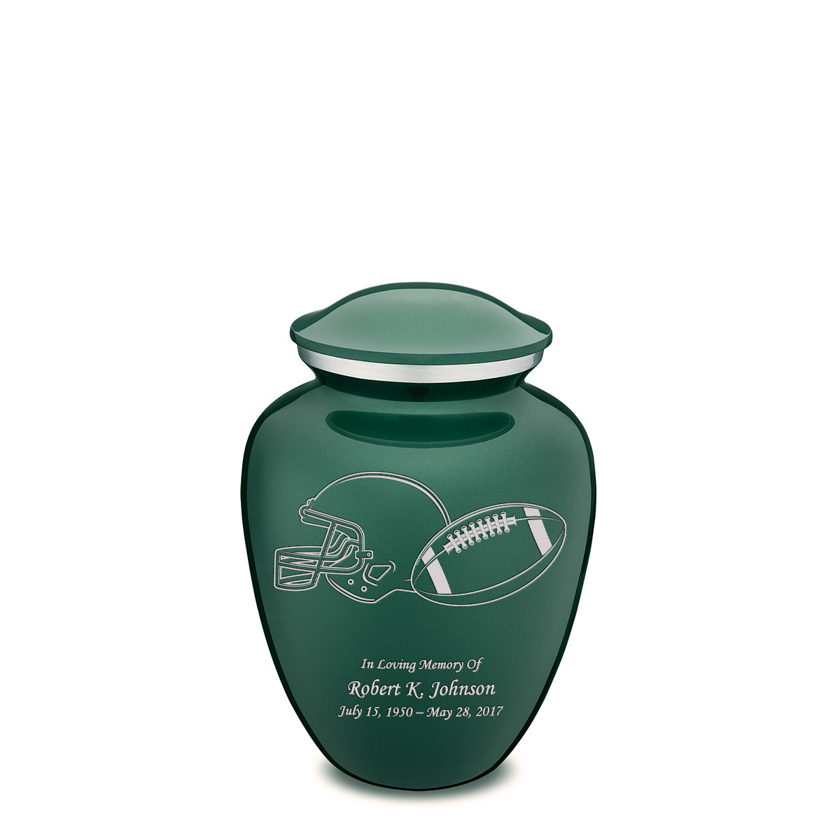 Medium Embrace Green Football Cremation Urn