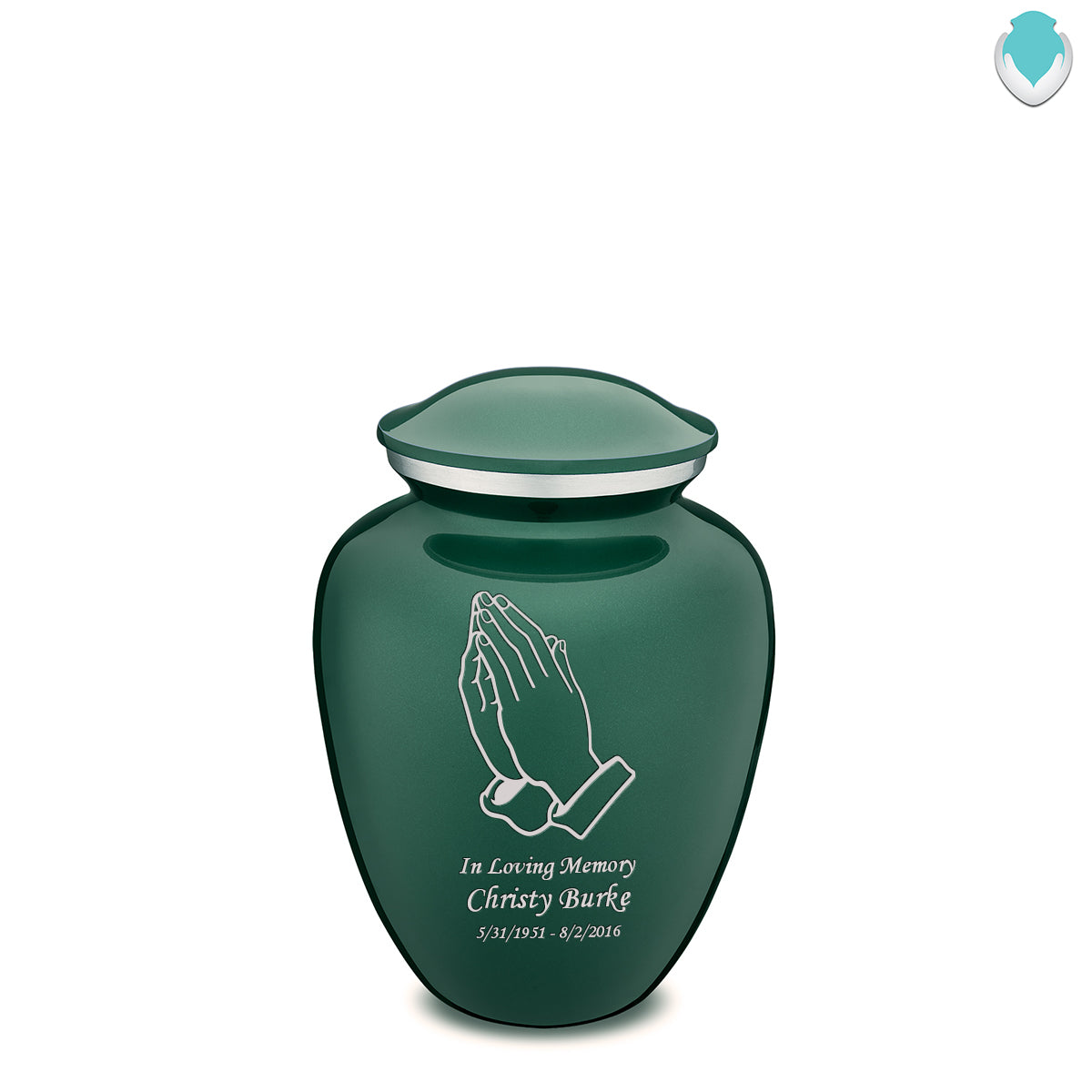 Medium Embrace Green Praying Hands Cremation Urn