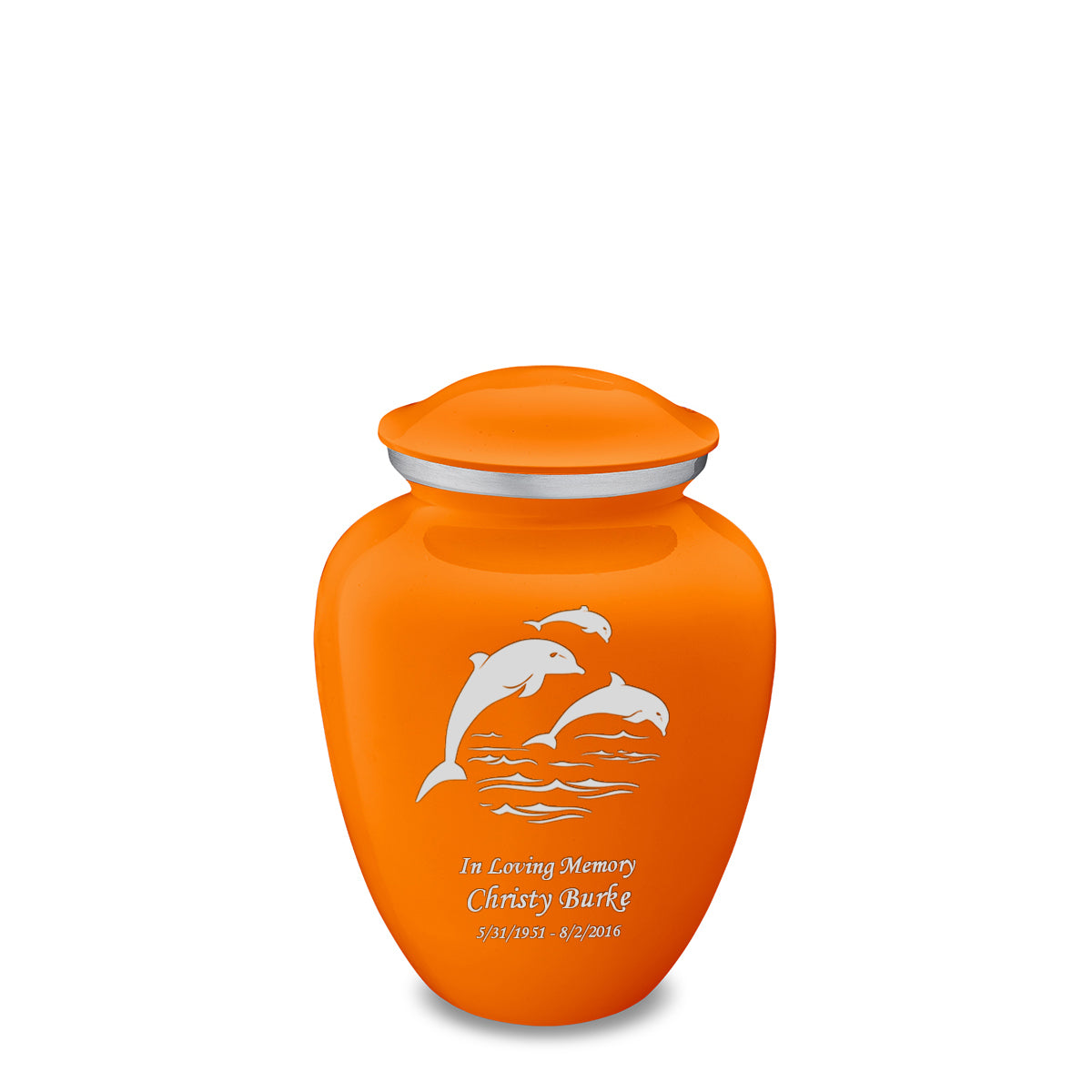 Medium Embrace Burnt Orange Dolphins Cremation Urn