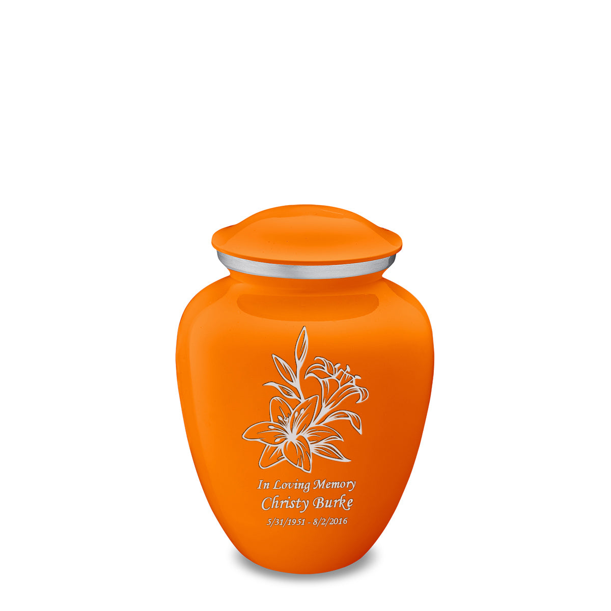 Medium Embrace Burnt Orange Lily Cremation Urn