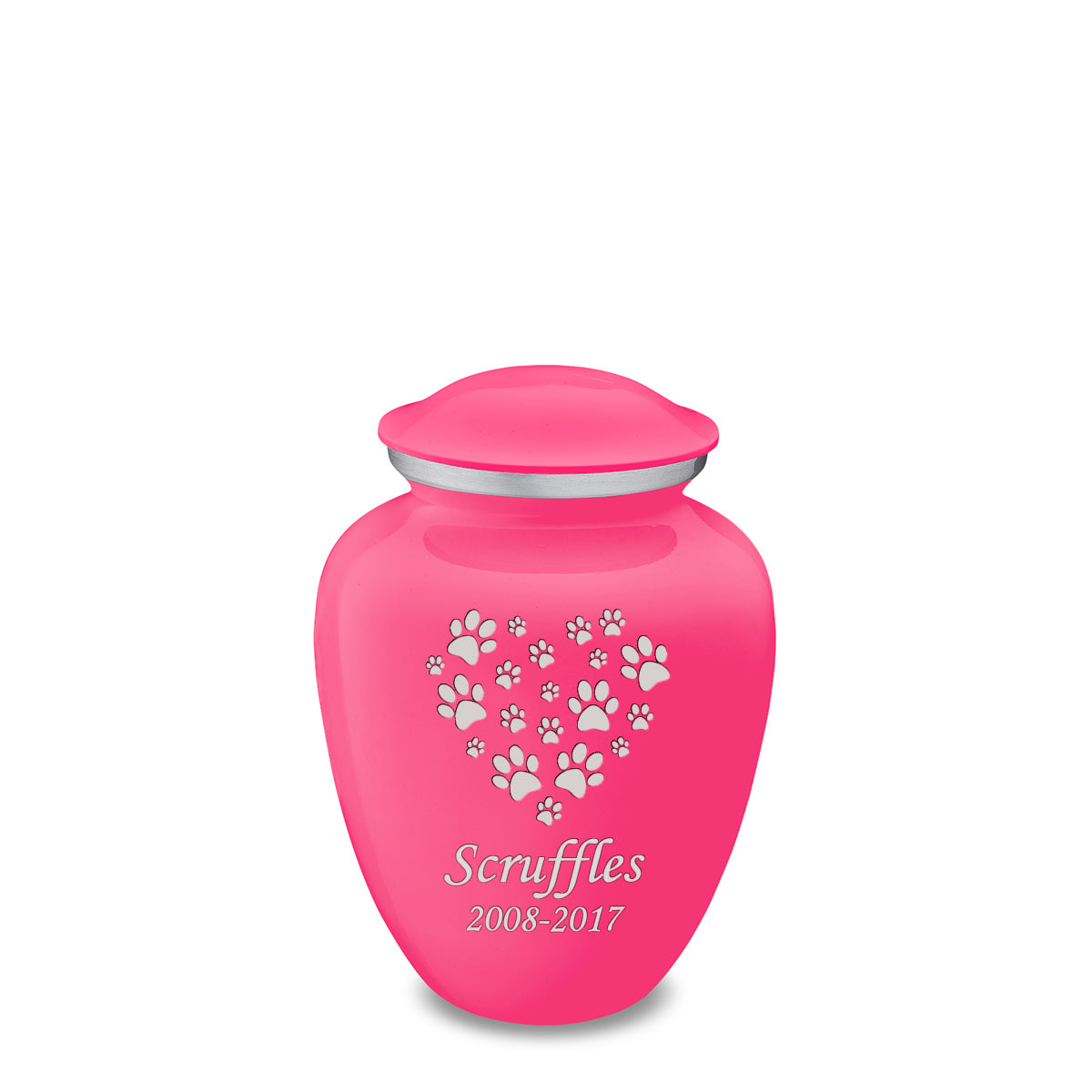 Medium Embrace Bright Pink Heart Paws Pet Cremation Urn