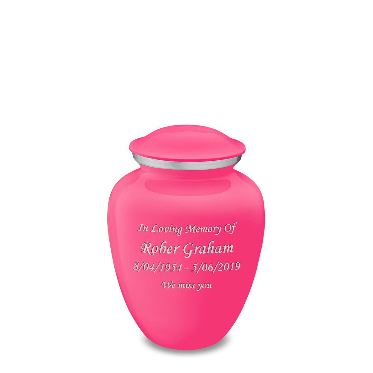 Medium Embrace Bright Pink Custom Engraved Cremation Urn