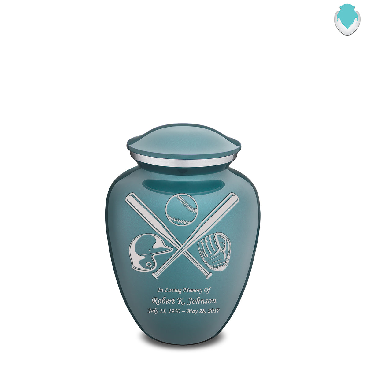 Medium Embrace Teal Baseball Cremation Urn
