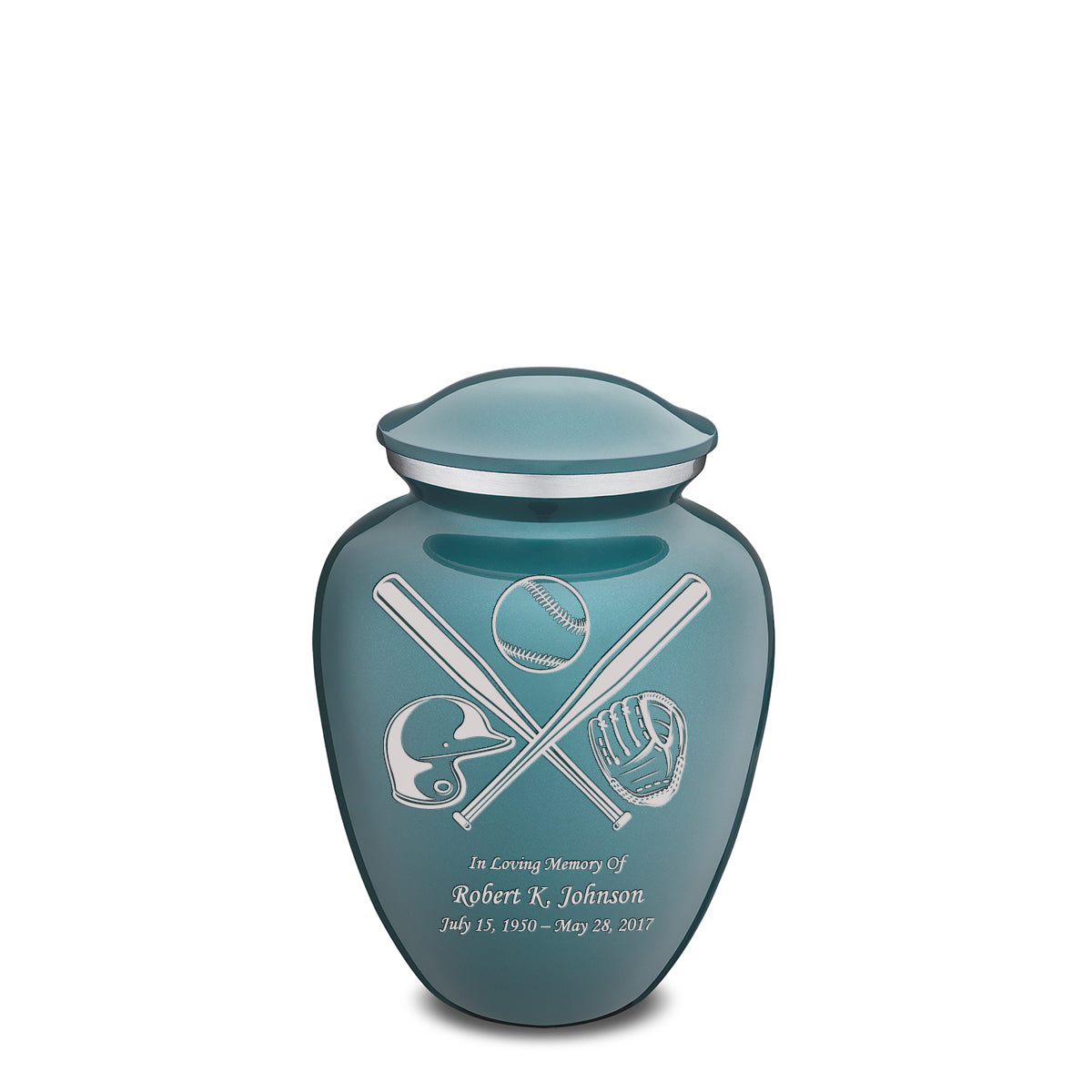 Medium Embrace Teal Baseball Cremation Urn