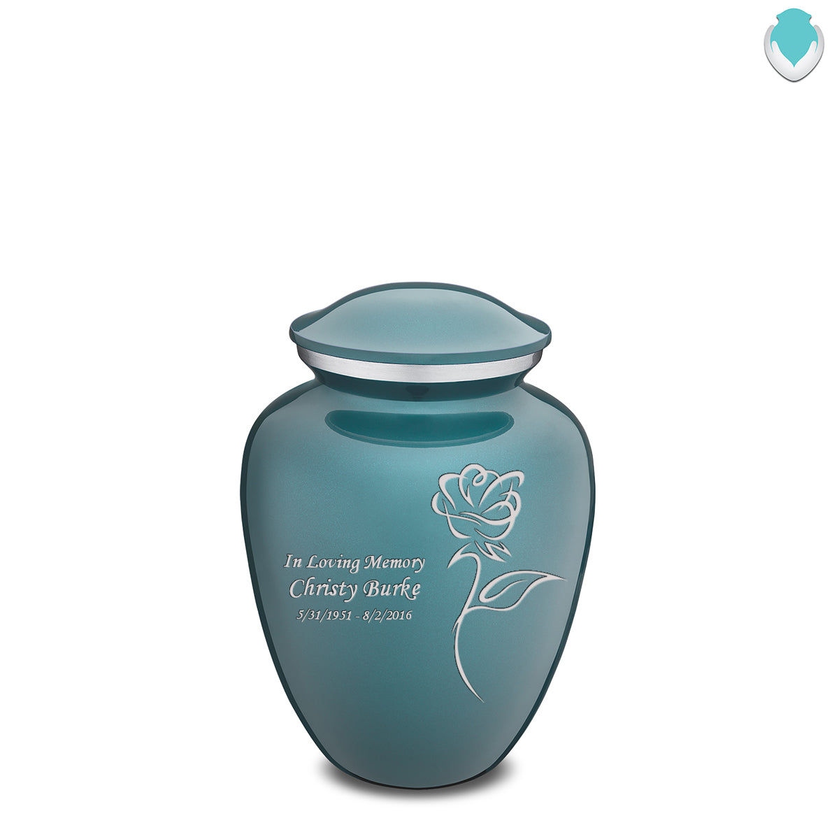 Medium Embrace Teal Rose Cremation Urn