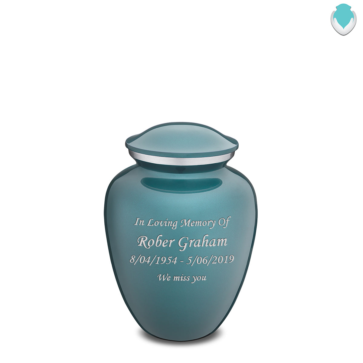 Medium Embrace Teal Custom Engraved Cremation Urn