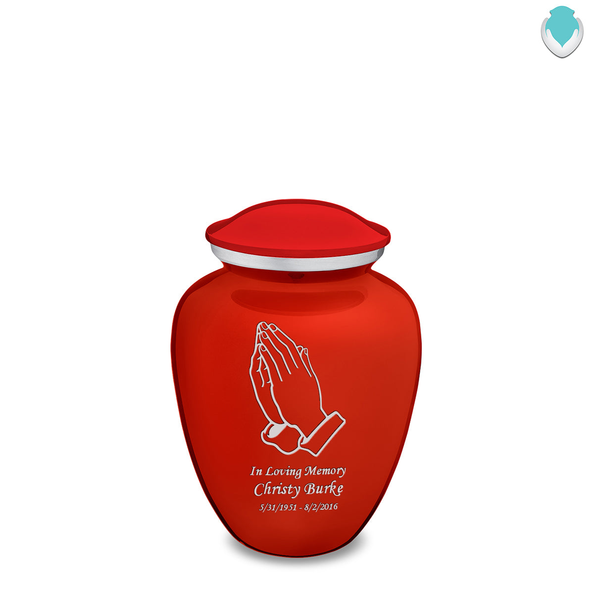 Medium Embrace Bright Red Praying Hands Cremation Urn