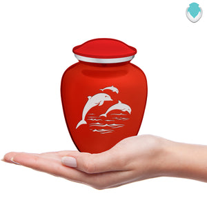 Medium Embrace Bright Red Dolphins Cremation Urn