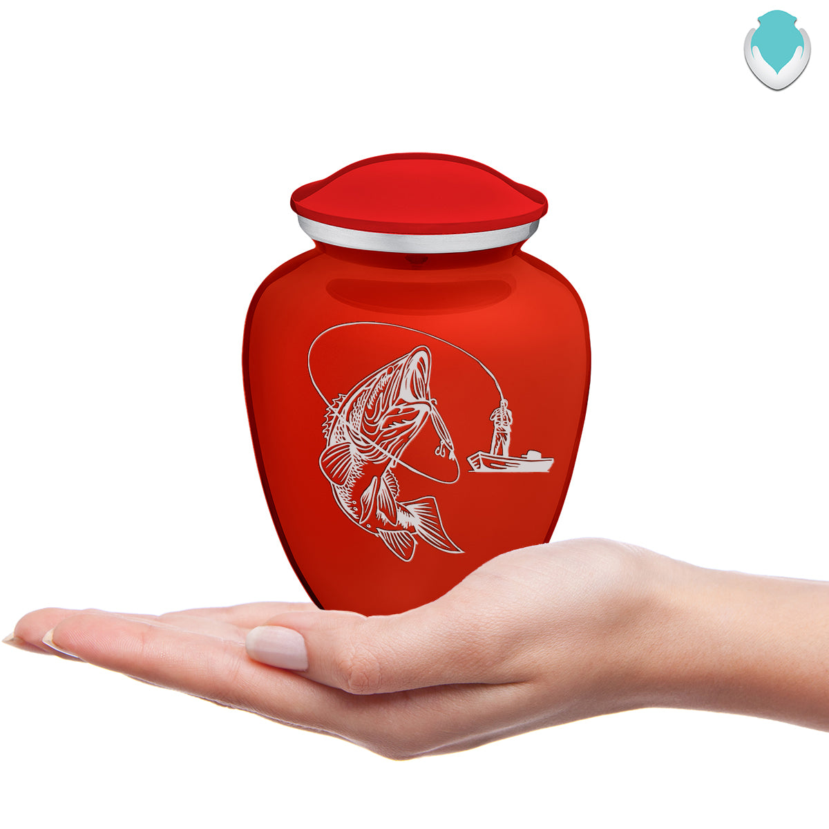 Medium Embrace Bright Red Fishing Cremation Urn