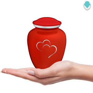 Medium Embrace Bright Red Hearts Cremation Urn