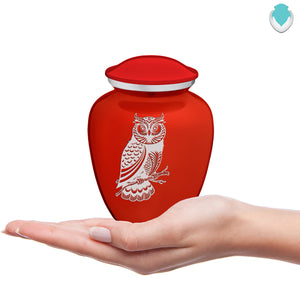 Medium Embrace Bright Red Owl Cremation Urn