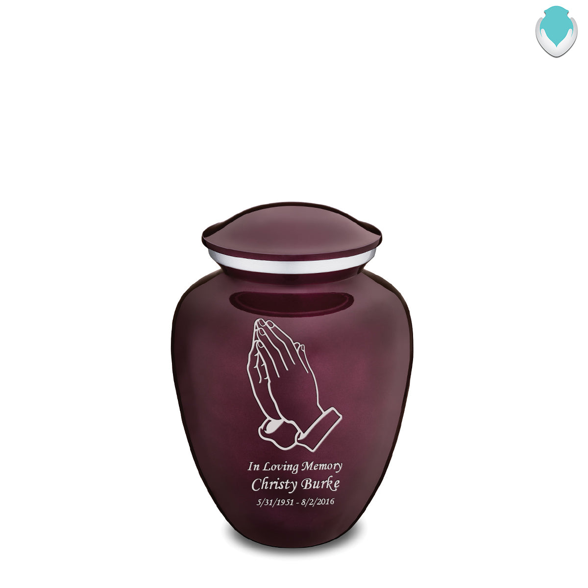 Medium Embrace Cherry Purple Praying Hands Cremation Urn