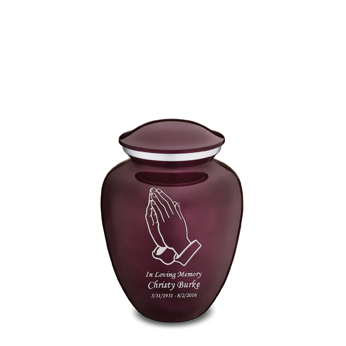 Medium Embrace Cherry Purple Praying Hands Cremation Urn