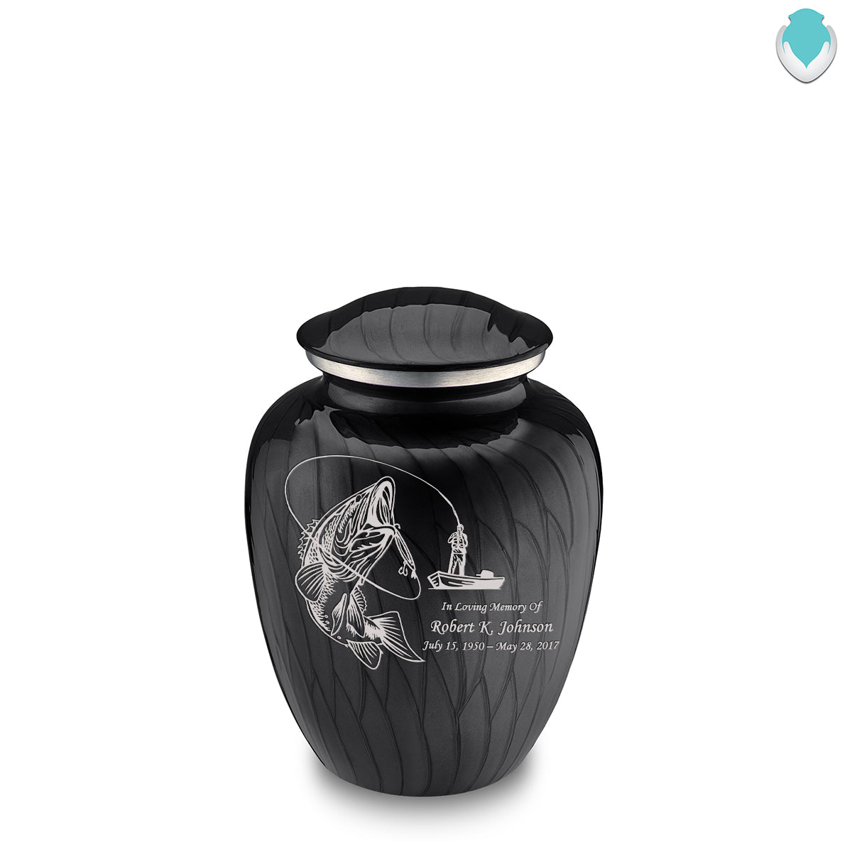 Medium Embrace Pearl Black Fishing Cremation Urn