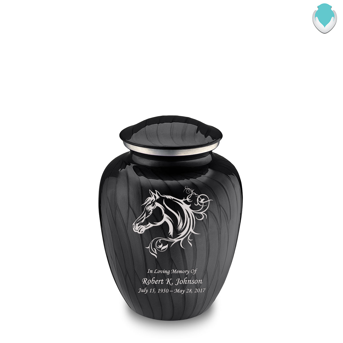 Medium Embrace Pearl Black Horse Cremation Urn