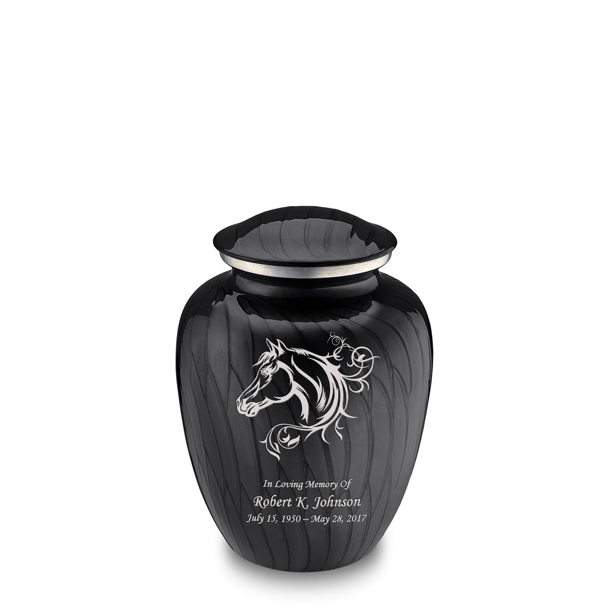 Medium Embrace Pearl Black Horse Cremation Urn