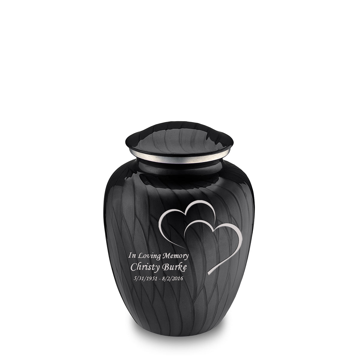 Medium Embrace Pearl Black Hearts Cremation Urn