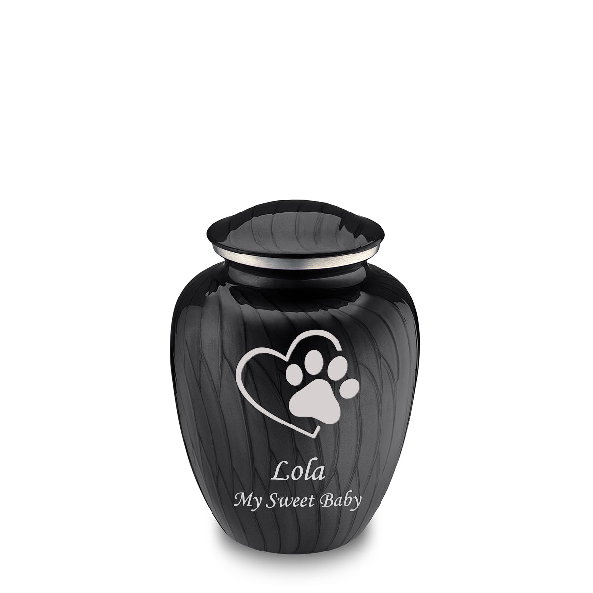 Medium Embrace Pearl Black Single Paw Heart Pet Cremation Urn