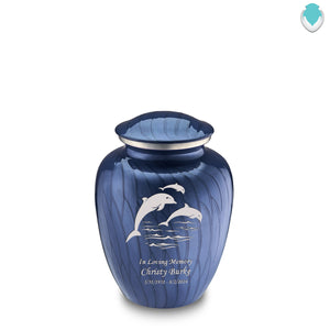 Medium Embrace Pearl Cobalt Blue Dolphins Cremation Urn