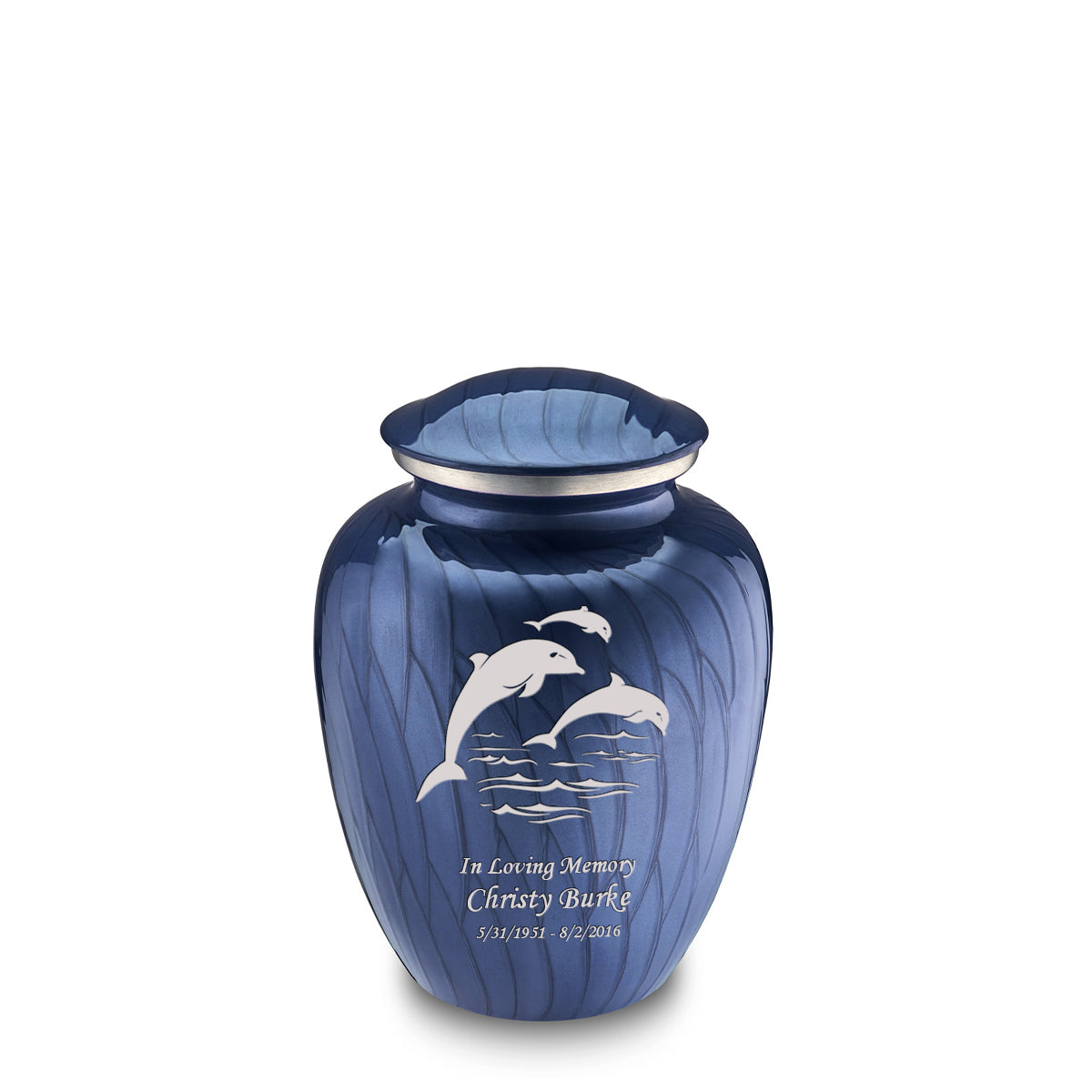 Medium Embrace Pearl Cobalt Blue Dolphins Cremation Urn