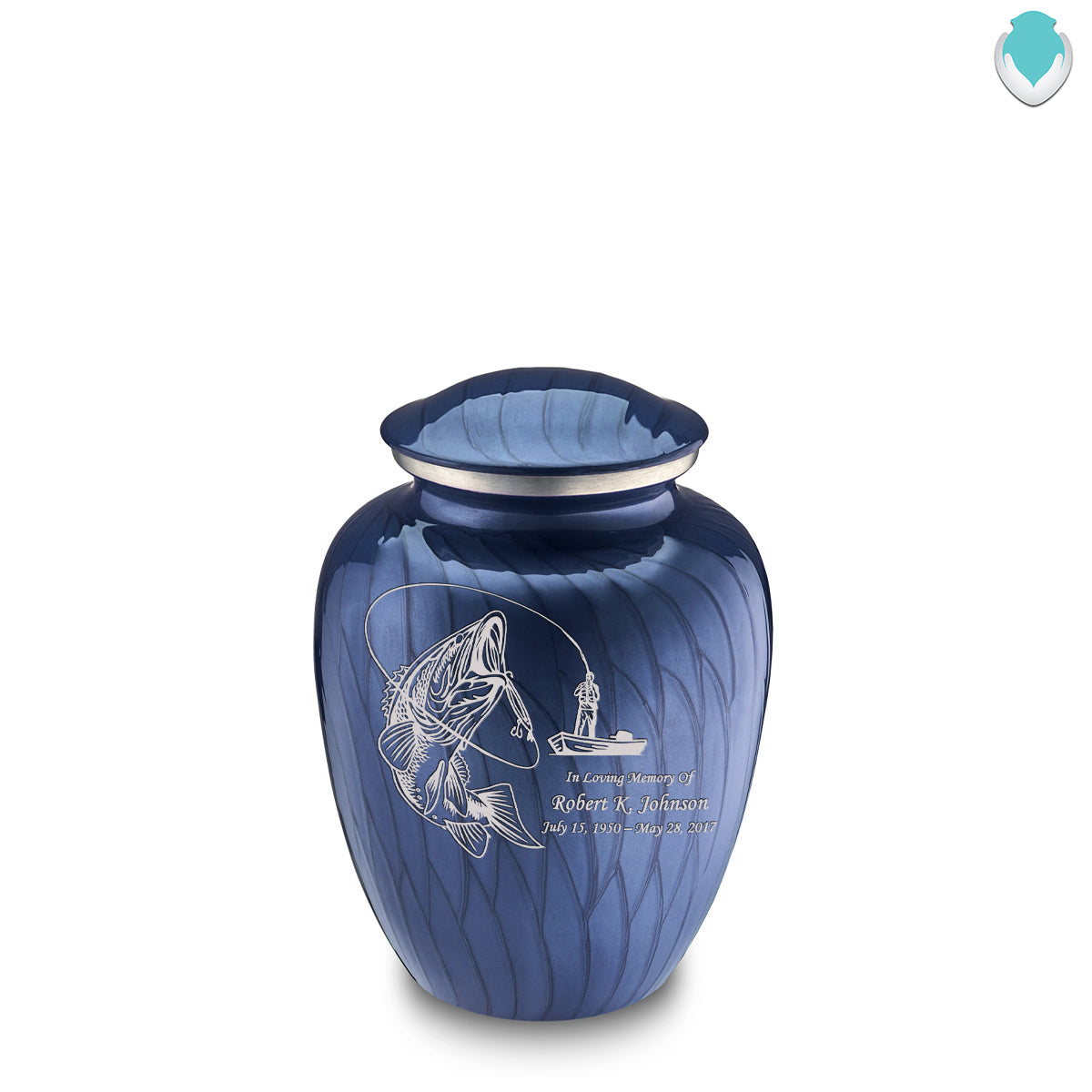 Medium Embrace Pearl Cobalt Blue Fishing Cremation Urn