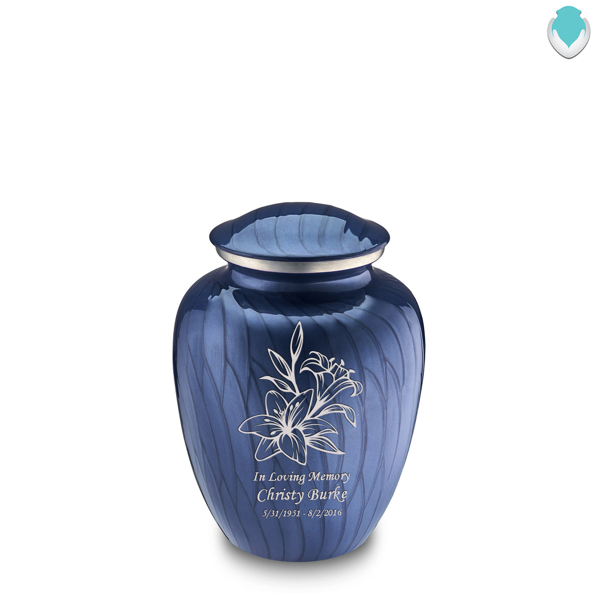 Medium Embrace Pearl Cobalt Blue Lily Cremation Urn