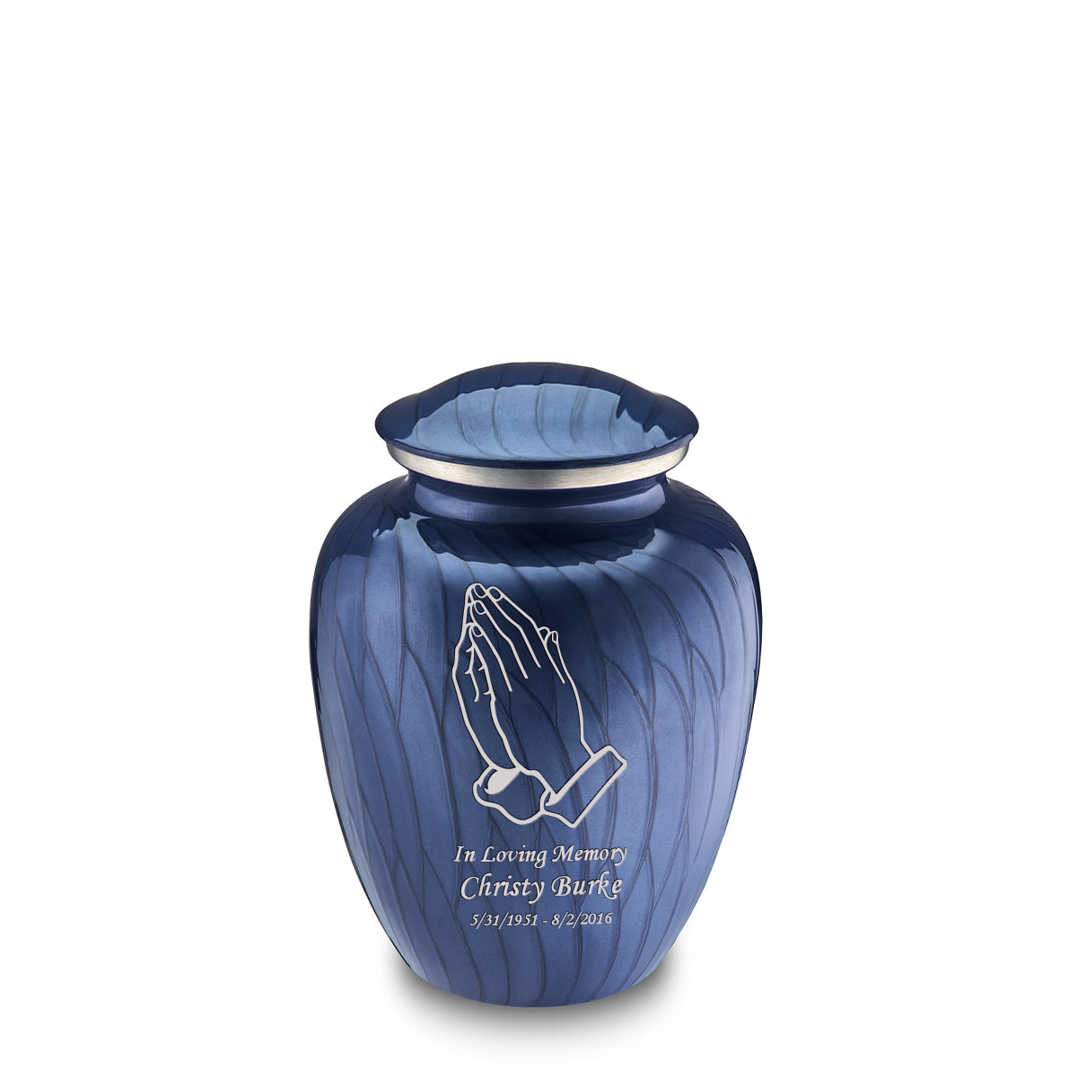 Medium Embrace Pearl Cobalt Blue Praying Hands Cremation Urn