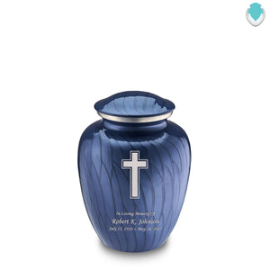 Medium Embrace Pearl Cobalt Blue Simple Cross Cremation Urn