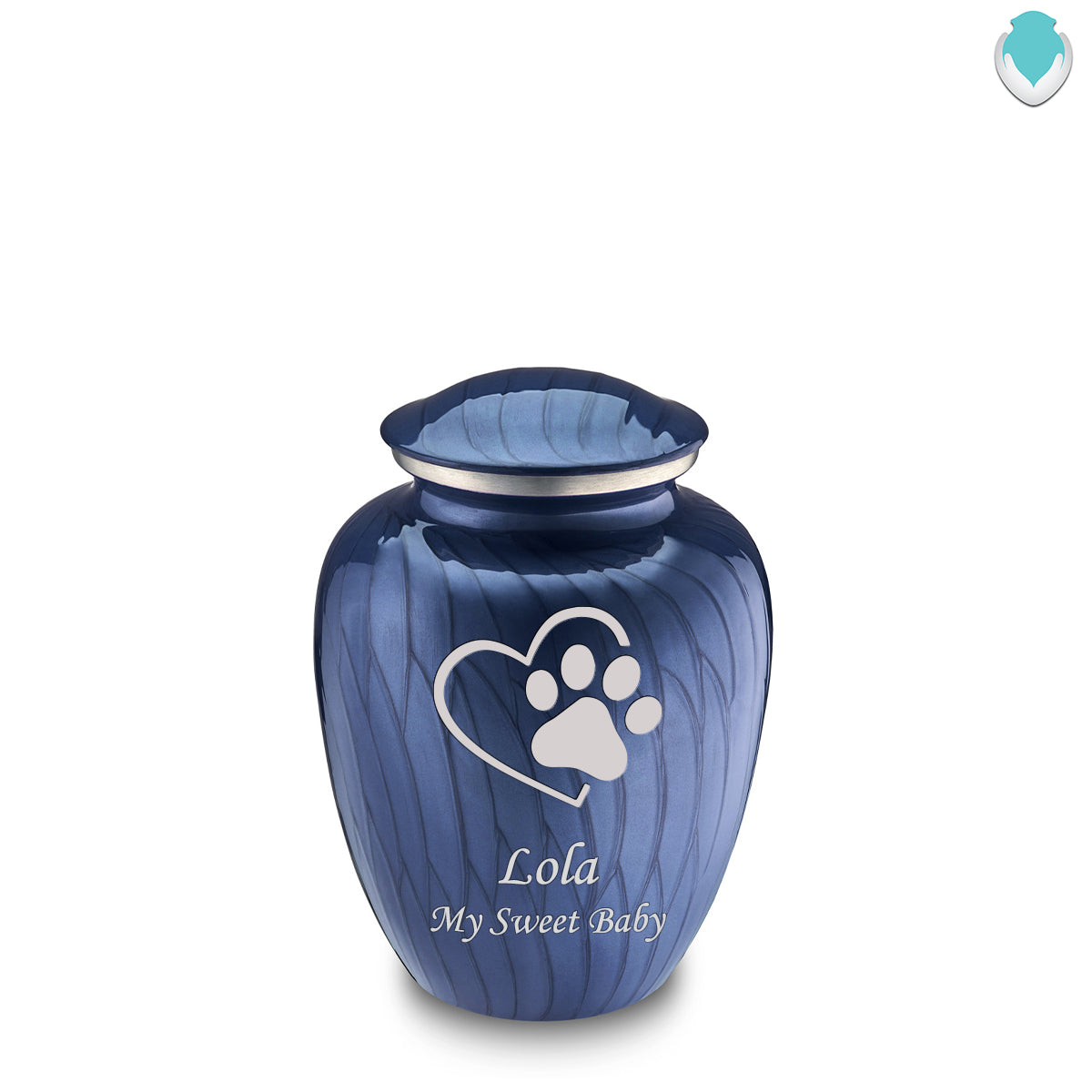 Medium Embrace Pearl Cobalt Blue Single Paw Heart Pet Cremation Urn