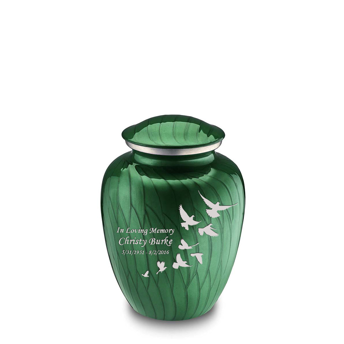 Medium Embrace Pearl Green Doves Cremation Urn