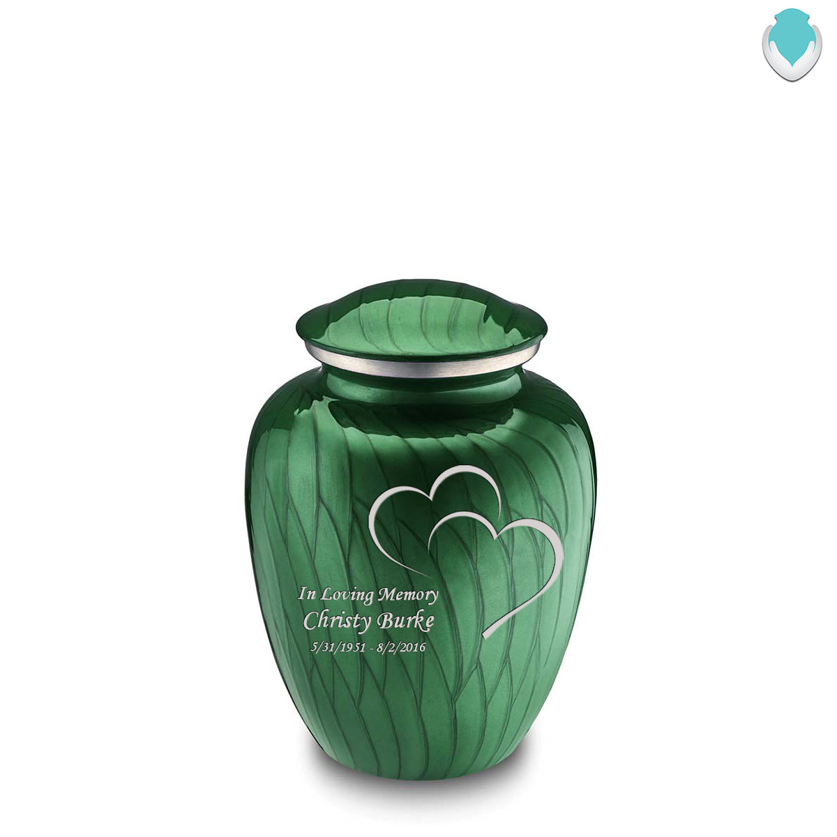 Medium Embrace Pearl Green Hearts Cremation Urn