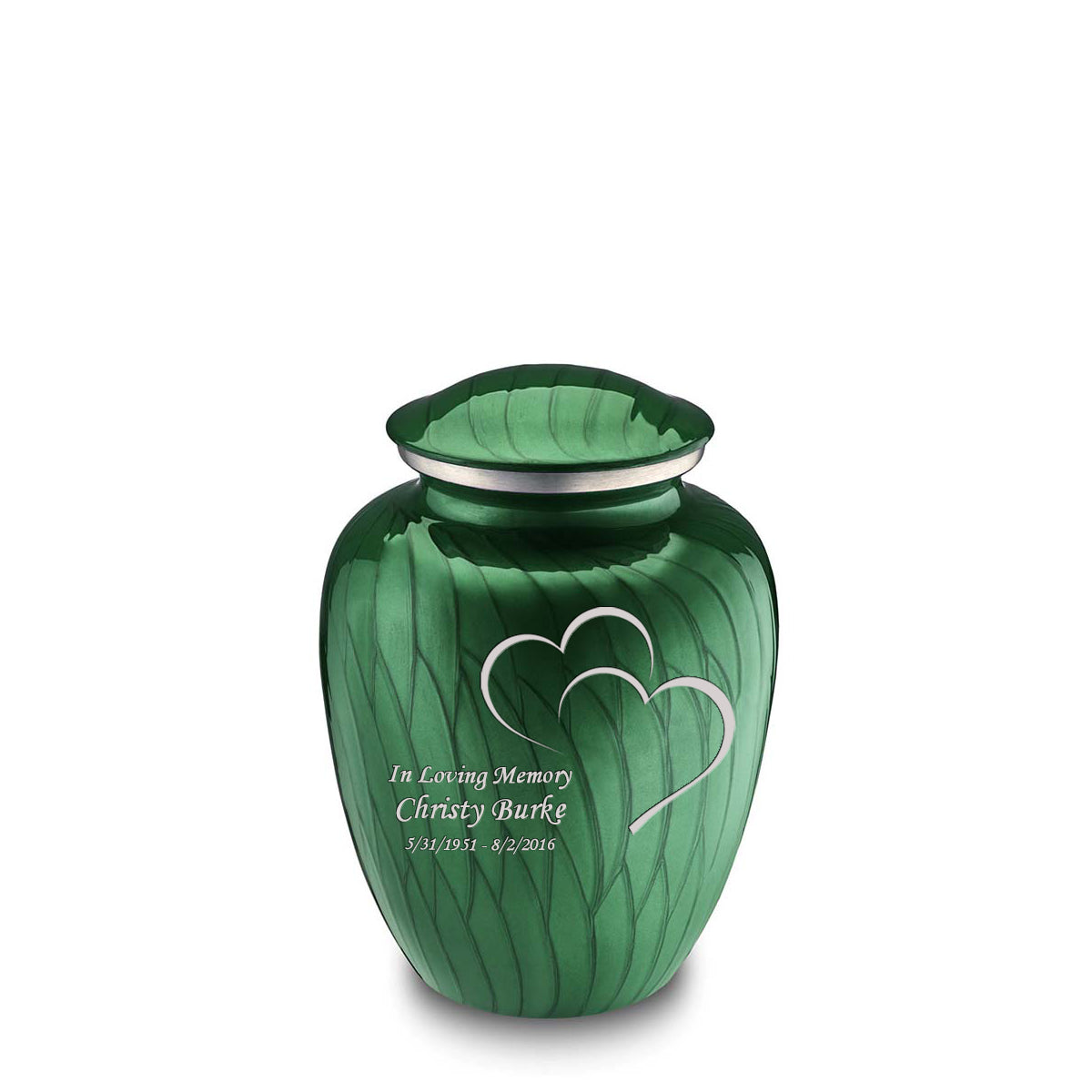 Medium Embrace Pearl Green Hearts Cremation Urn