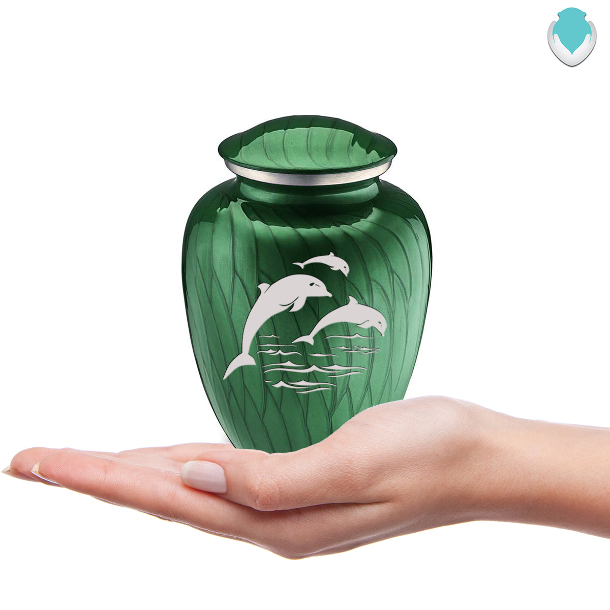 Medium Embrace Pearl Green Dolphin Cremation Urn
