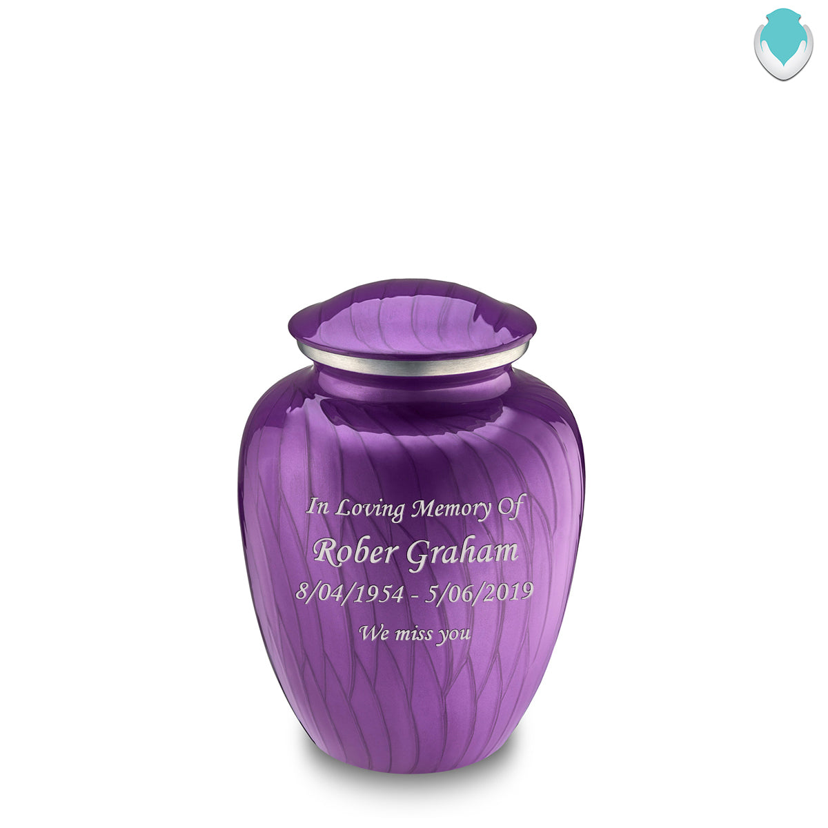 Medium Embrace Pearl Purple Custom Engraved Cremation Urn