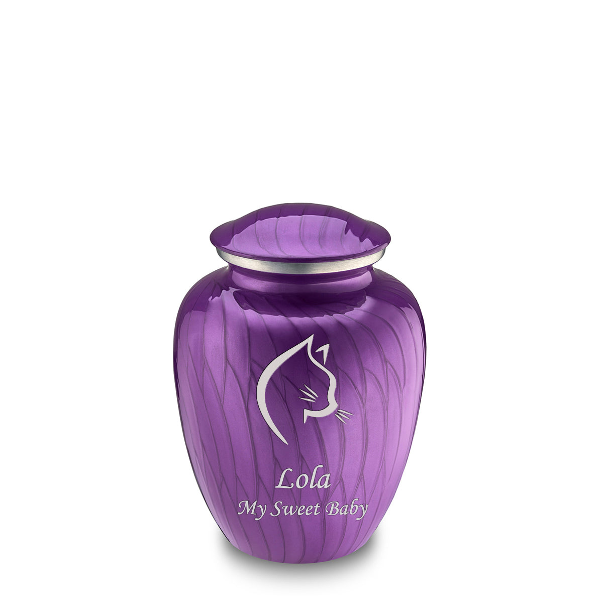 Medium Embrace Pearl Purple Cat Pet Cremation Urn