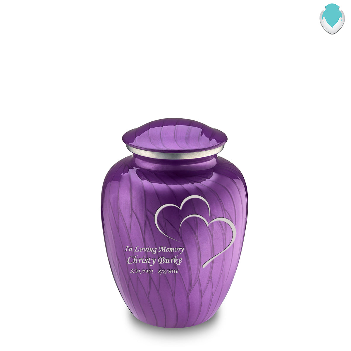 Medium Embrace Pearl Purple Hearts Cremation Urn