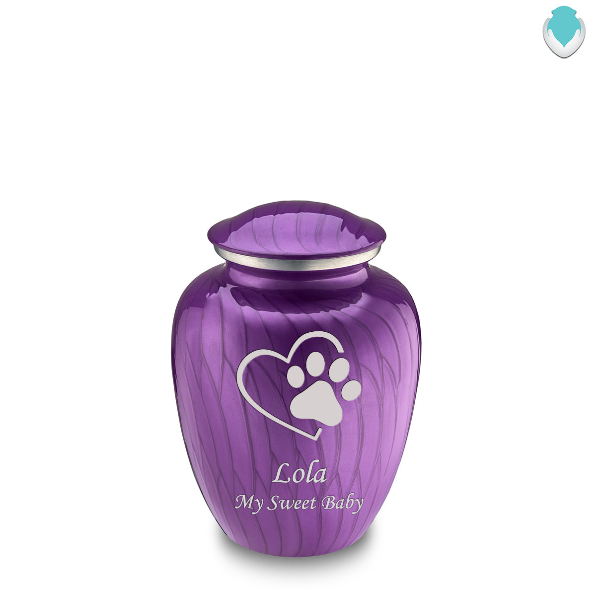 Medium Embrace Pearl Purple Single Paw Heart Pet Cremation Urn